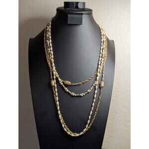 Lot of Three Vintage Gold Tone & Faux Pearl Layering Necklaces